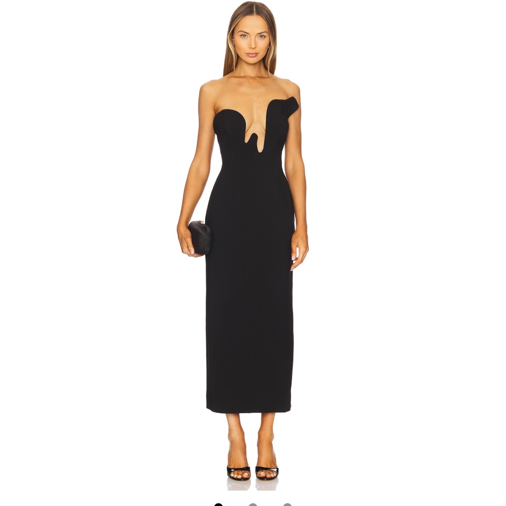 Bardot Black Midi Dress With Plunge Neckline